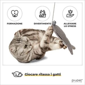 PiuPet® Canne da Pesca per Gatti con Erba gatta Inclusa – con Robusta Impugnatura in Legno – Giocattolo interattivo per Gatti con Erba gatta Gratis – Elegante Set da Pesca per Gatti – Set di 2